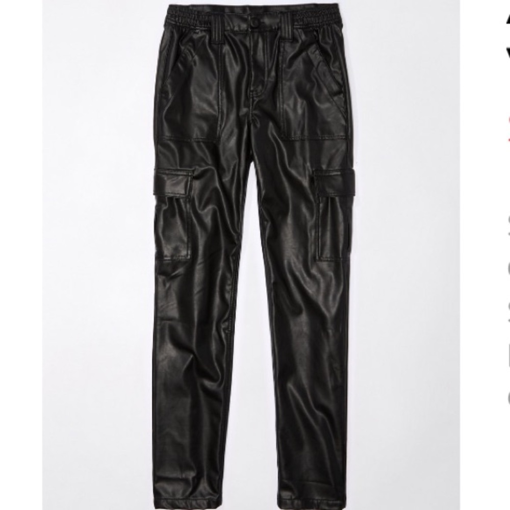 AMERICAN EAGLE STRETCH HIGH-WAISTED VEGAN LEATHER STRAIGHT LEG PANTS